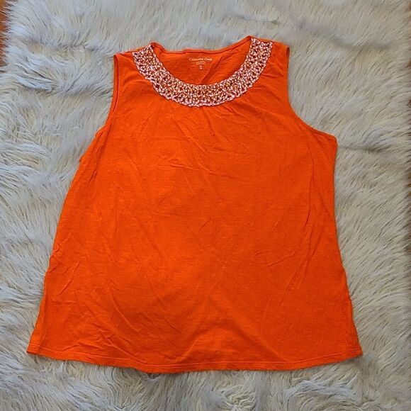 Coldwater creek‎ womens orange tank top with detailed collar size 16 - Picture 1 of 4